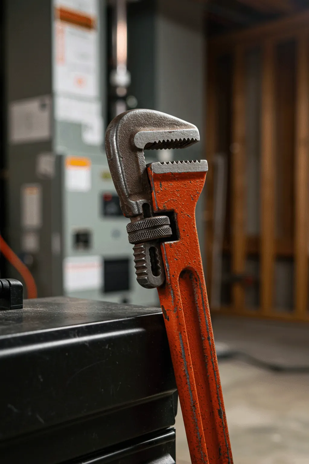 J&K technician repairing a gas furnace with a wrench