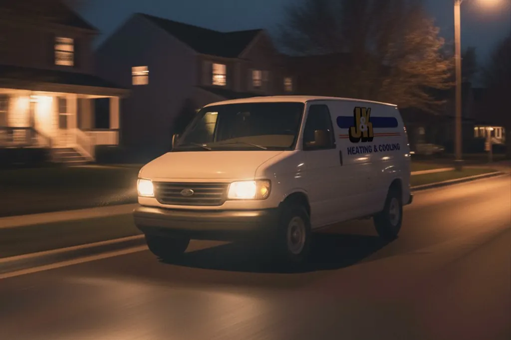 J&K Heating & Cooling van on a night emergency call