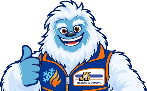 J&K's yeti mascot peeking over the Need Help card with a thumbs-up